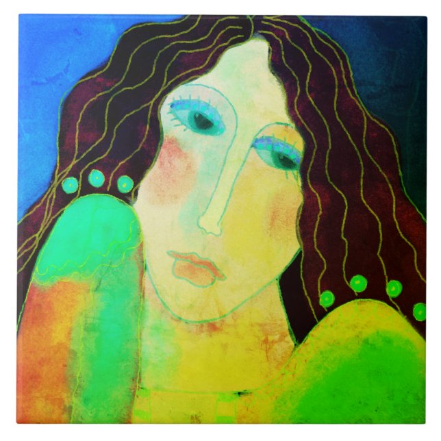 Carreau Beau portrait numérique Abstrait d'une femme (Devant)