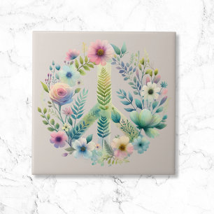 Carreau Beau signe de paix les années 70 rétro Floral