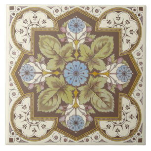Carreau Beau tuile de reproduction florale Bleu Victorien