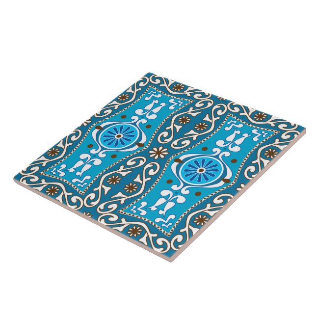 Carreau 💙 🤎 Beau turquoise - brun Azulejos, 8, (Côté)