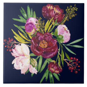 Carreau Beau vin pourpre et pivoines roses sur la marine