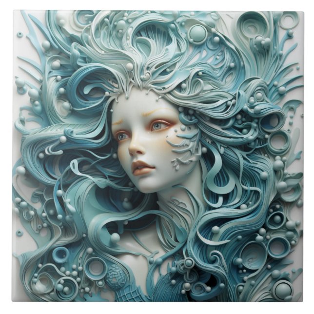 Carreau Beauté Ethérée, Sirène détaillée aux cheveux bleus (Devant)