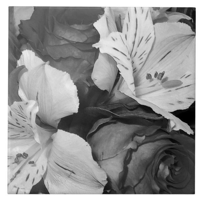 Carreau Beauté florale noire et blanche (Devant)