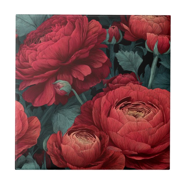 Carreau Beautiful Art Nouveau Ranunculus Tiles For Modern (Devant)
