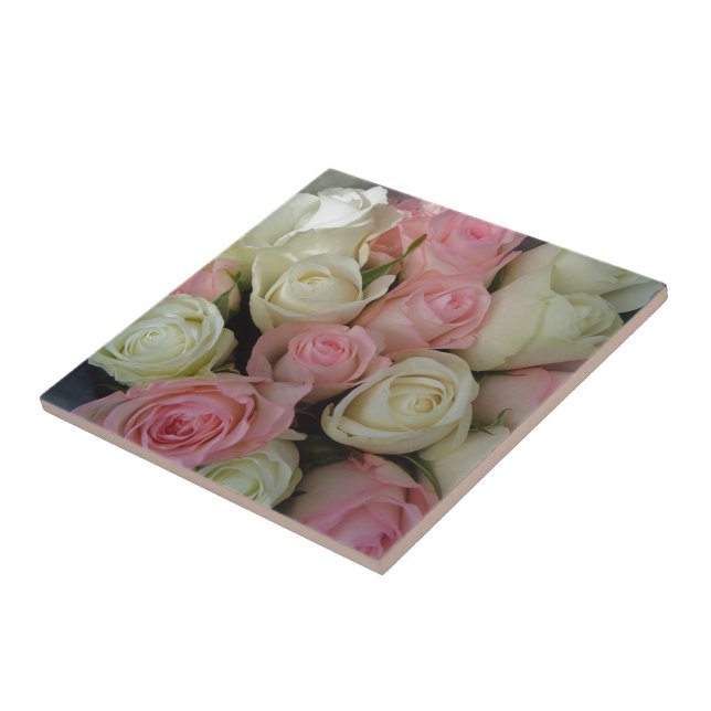 Carreau Beautiful Pink White Roses Flower Bouquet (Côté)