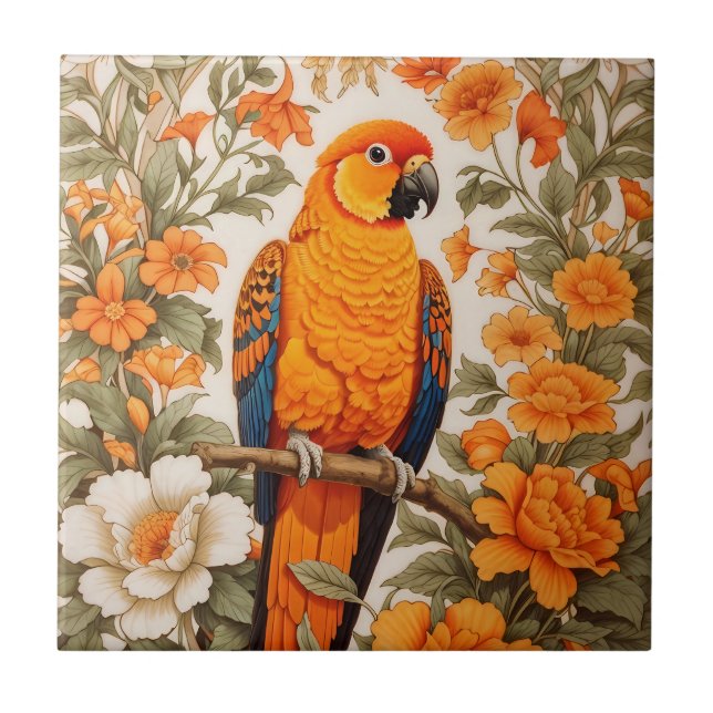 Carreau Beautiful Sun Conure William Morris Inspired (Devant)