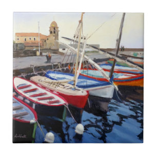 Carreau Beaux bateaux rouges orange bleu vert