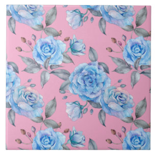 Carreau Beaux roses bleus, arrière - plan rose pastel,