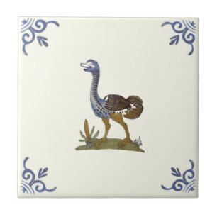 Carreau Bébé adorable Ostrich Oiseau Repro Antique Delft