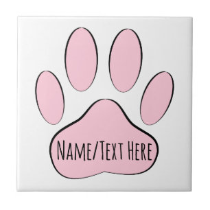 Carreau Bébé Chien rose Pawprint Nom personnalisé