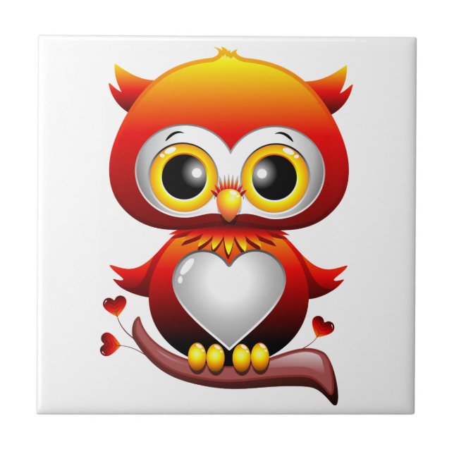Carreau Bébé Chouette Amour Caricature Coeur (Devant)
