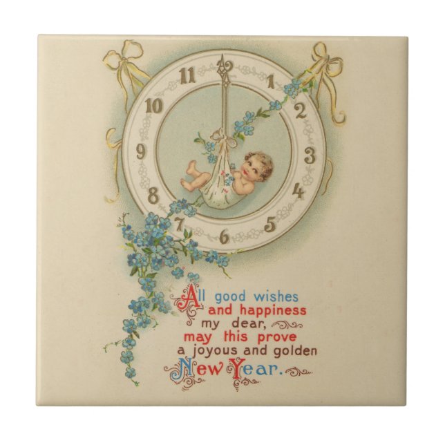 Carreau Bébé du Nouvel An Horloge Vintage (Devant)