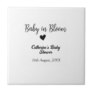 Carreau Bébé en fleurs baby shower simple cœur noir date