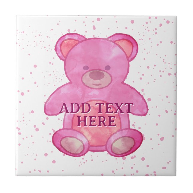 Carreau Bébé mignon Ours En Rose Texte Personnalisé (Devant)