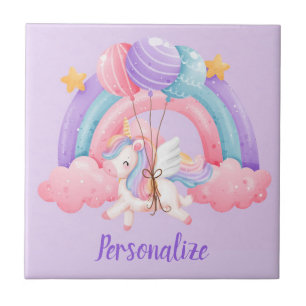 Carreau Bébé mignon Unicorn Ballons arc-en-ciel Couleurs
