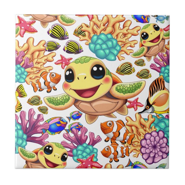 Carreau Bébé Tortue de Mer Heureux et Mignon Personnage (Devant)