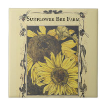Bee Sunflower Design Motif Vintage