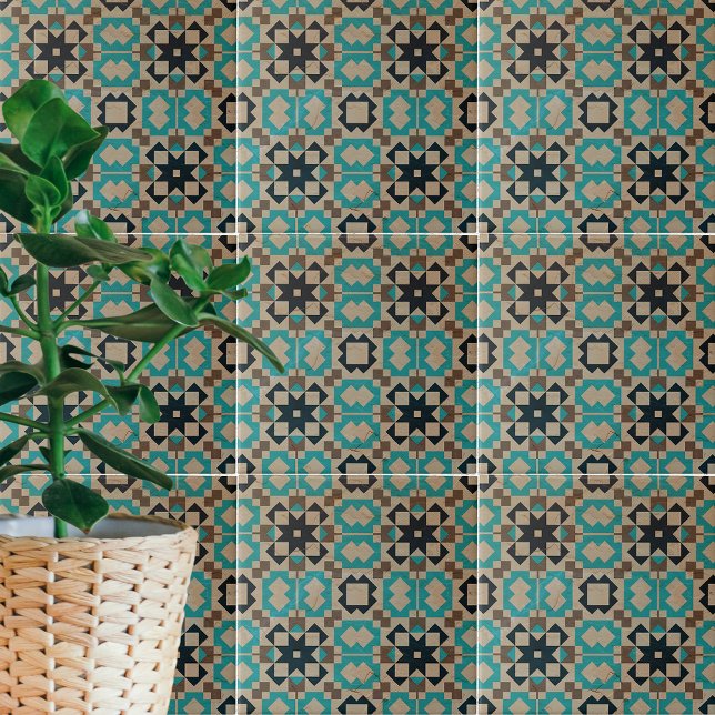 Carreau Beige Turquoise noir Mosaïque géométrique (Créateur téléchargé)