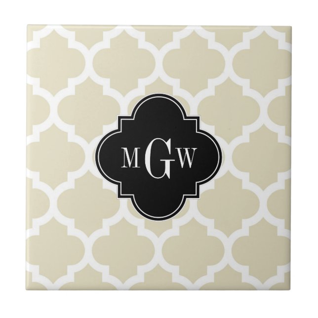Carreau Beige, White Moroccan #5 Black 3 Initial Monogram (Devant)