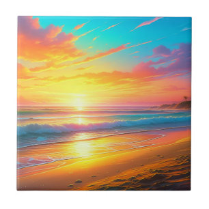 Carreau Bel coucher de soleil sur l'Ocean Sandy Beach