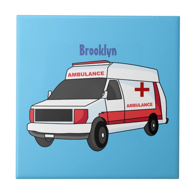 Carreau Belle ambulance rouge caricature van (Devant)