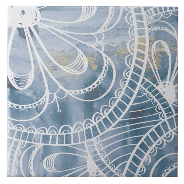 Carreau Belle aquarelle bleu gris style loft artistique (Devant)