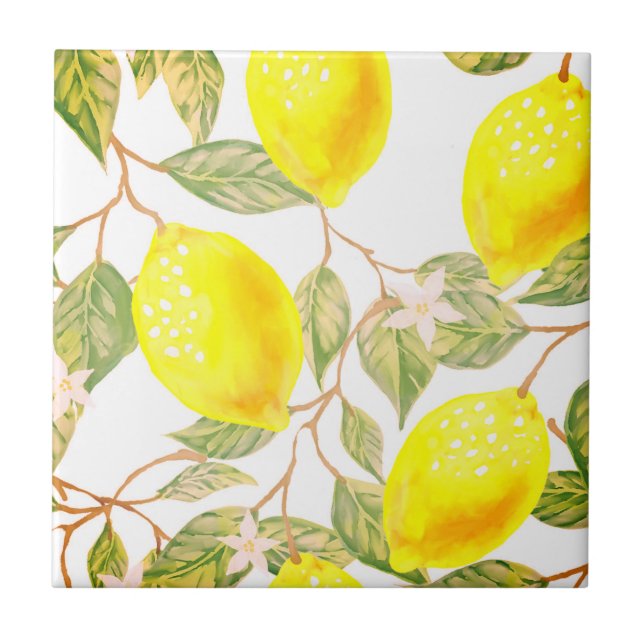 Carreau Belle aquarelle design citron (Devant)