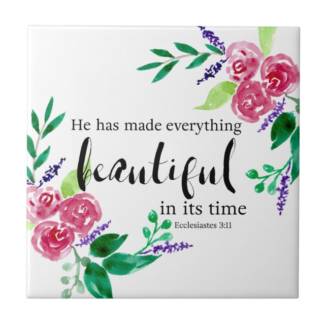 Carreau Belle Aquarelle Fleurs Bible Verse Chic (Devant)