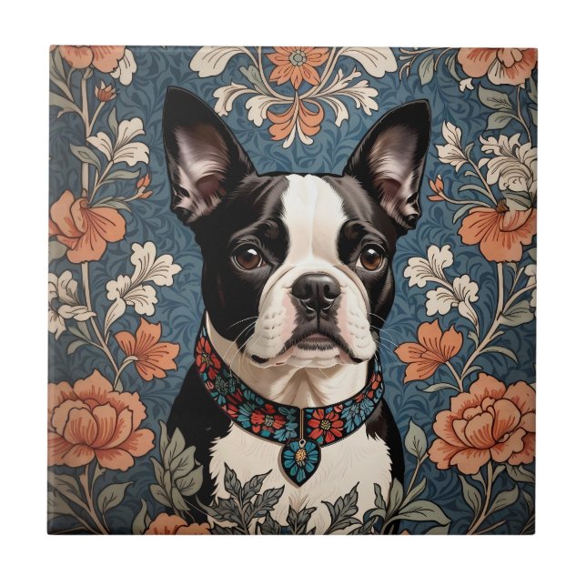 Carreau Belle Boston Terrier William Morris Inspiré (Devant)