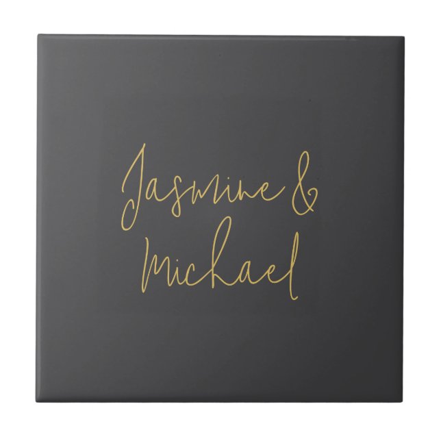 Carreau Belle calligraphie Chic Couple Noms Gris & Or (Devant)