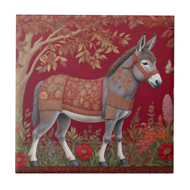 Carreau Belle campagne rouge âne gris (Devant)