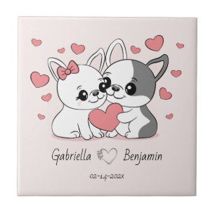 Carreau Belle Cartoon Bulldogs Les amoureux Coeur Saint-Va