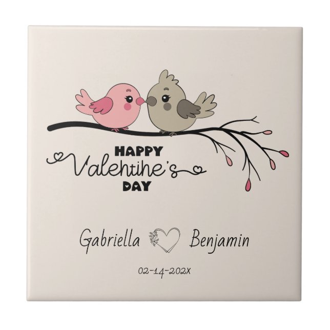Carreau Belle Cartoon Lovebirds sur la branche Saint-Valen (Devant)