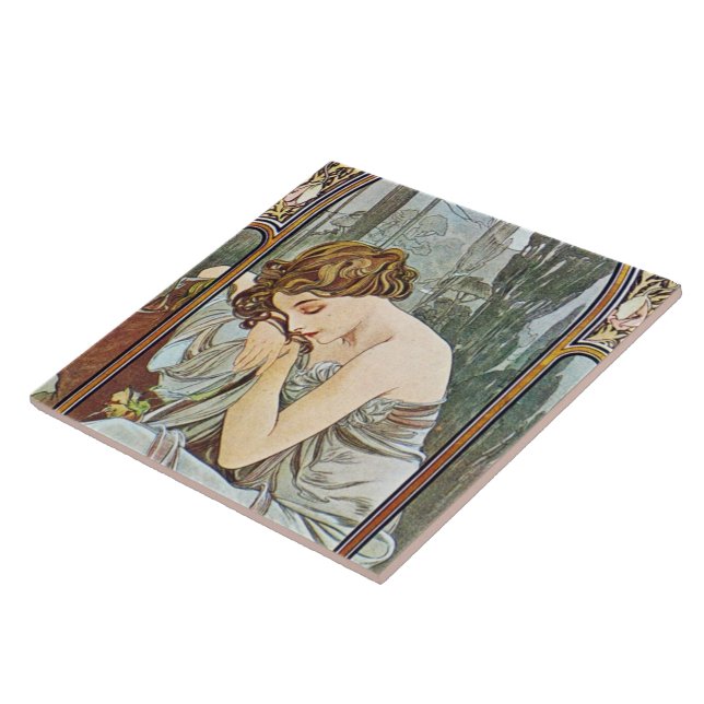Carreau Belle céramique Art Nouveau Lady (Côté)