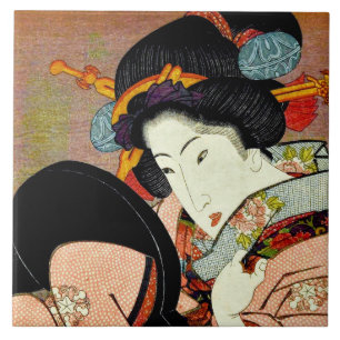 Carreau Belle femme dans le miroir par Utagawa Kunimaru