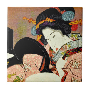 Carreau Belle femme dans le miroir par Utagawa Kunimaru
