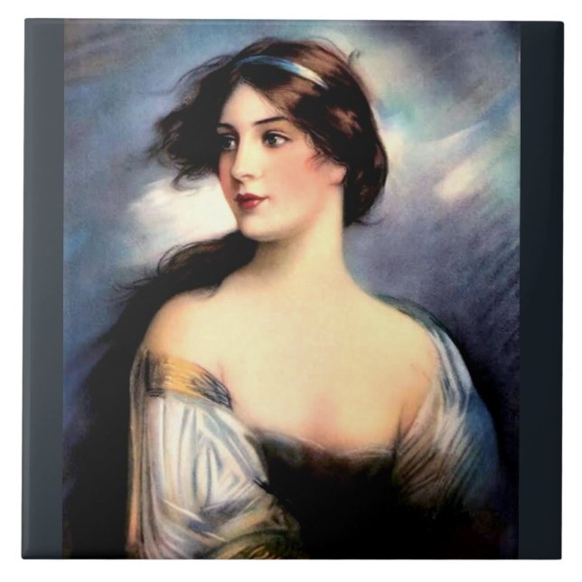 Carreau belle femme victorienne soufflée par le vent (Devant)