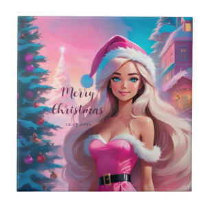 Carreau Belle fille de Noël rose 01