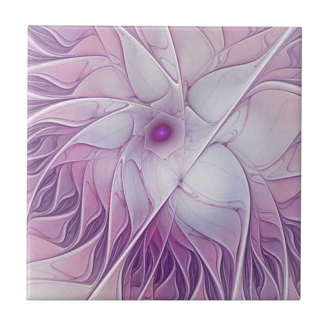 Carreau Belle Fleur rose moderne Fractal Art Abstrait (Devant)