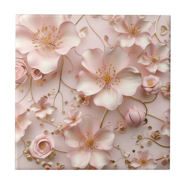 Carreau Belle Fleurs Pastel Rose Doux (Devant)