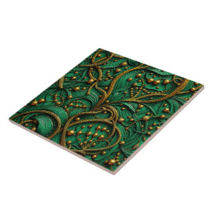 Carreau Belle Florale Verte et Dorée et Abstrait de Perles