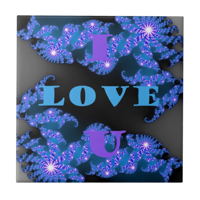 Carreau Belle Galactique Blue Love Texte Motif Design, (Devant)