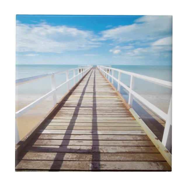 Carreau Belle jetée en bois, quai, plage, Ocean Blue Sky (Devant)
