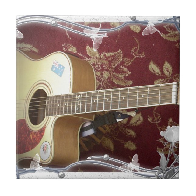 Carreau Belle jolie guitare Vintage sur le Motif Africain (Devant)