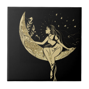 Carreau Belle lune des étoiles femme art déco illustration