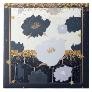 Carreau Belle Marine Bleu et Gold Floral Design