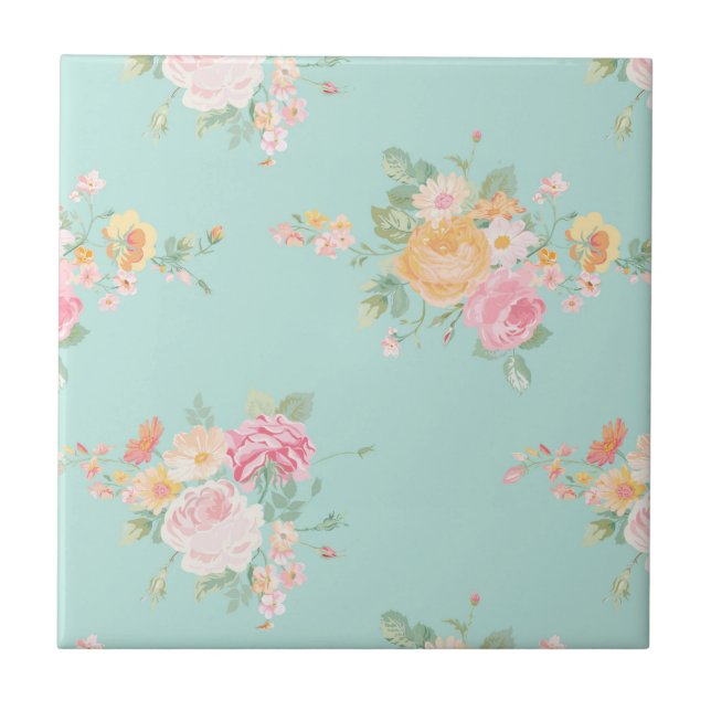 Carreau belle, menthe, shabby chic, country chic, floral, (Devant)
