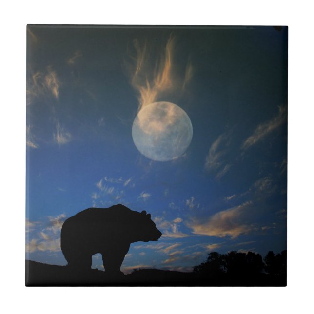 Carreau Belle mosaïque d'art de l'ours et de la lune (Devant)