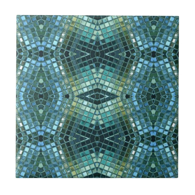 Carreau Belle mosaïque en verre verte et bleue (Devant)