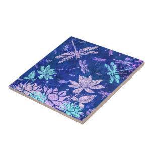 Carreau Belle Parties scintillant Fleurs Dragonflies Carre